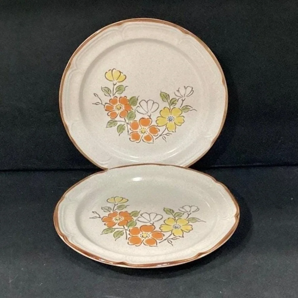 Hearthside Spring Garden Baroque Salad Plates, Set of 2 Vintage Floral Stoneware